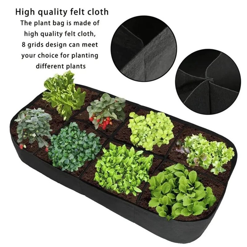 Bolsa de 8 orificios de tela no tejida para jardín, cama cuadrada para cultivo de flores, bolsa para plantar verduras, maceta, maceta, plantas, flores, superventas