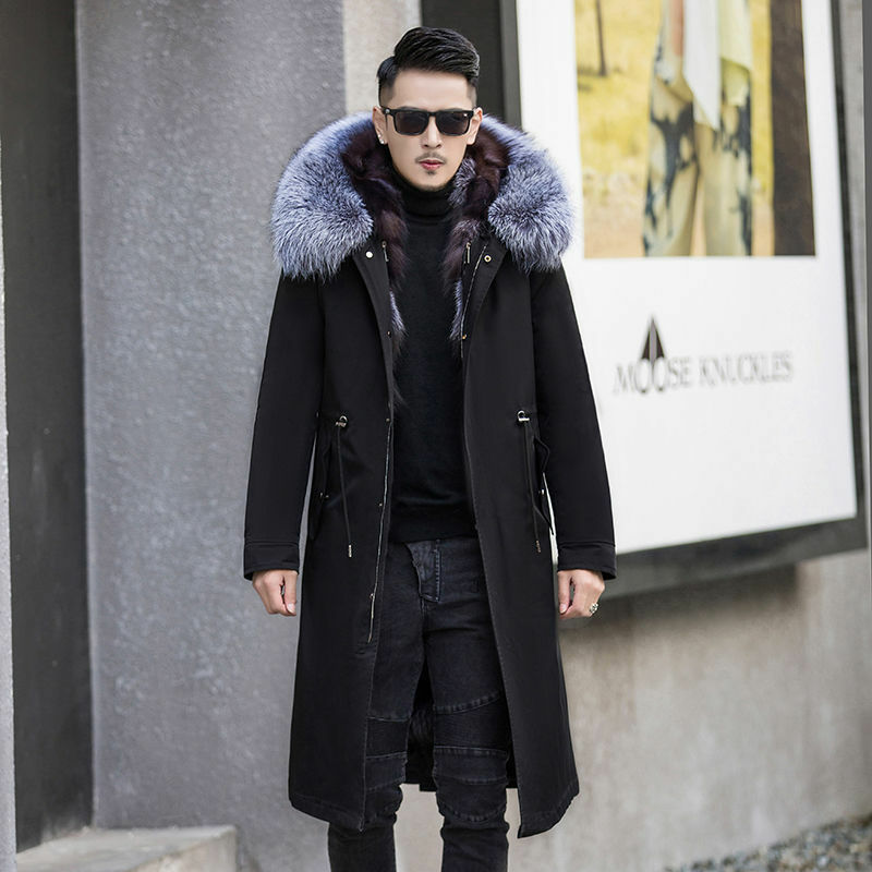 2022 plus size fox fur over-the-knee pie overcame Men's thick rabbit fur liner winter long jacket top detachable