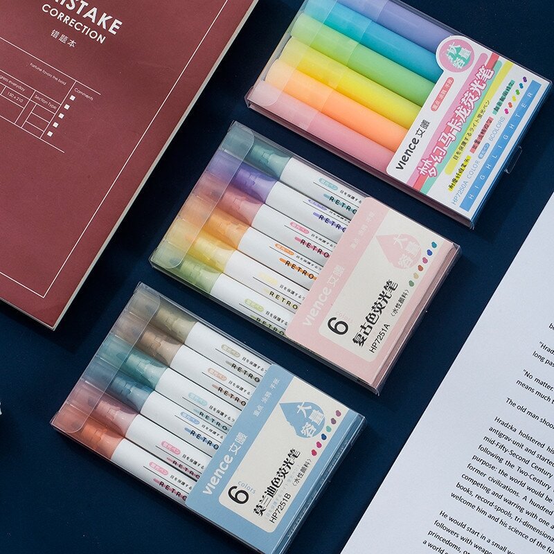 6Pcs/Set Creative Fluorescent Pen Highlighter Pencil Candy Color Drawing Graffiti Marker Art Pens for School Office Supplies