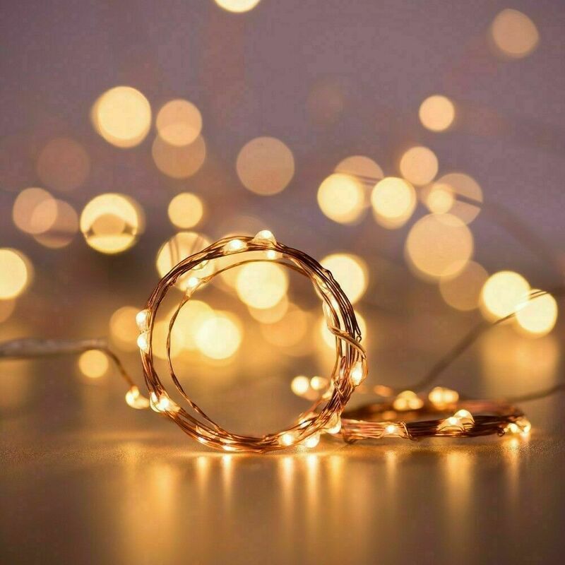 20 50 100 LED Starry Light String Fairy Garland แบตเตอรี่สายไฟทองแดงสำหรับงานปาร์ตี้คริสต์มาสงานแต่งงาน9สี10M 5M 2M
