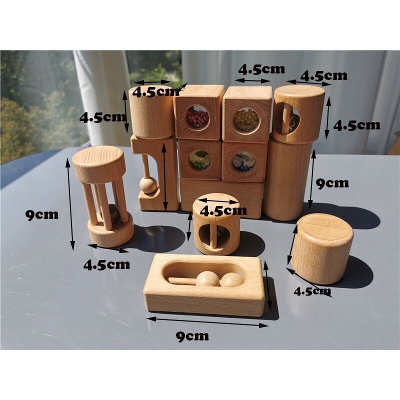 Montessori drewniana zabawka niemalowana drewniana sensoryczna grzechotka dzieci koraliki dzwony marmur działa muzyka deszcz Maker
