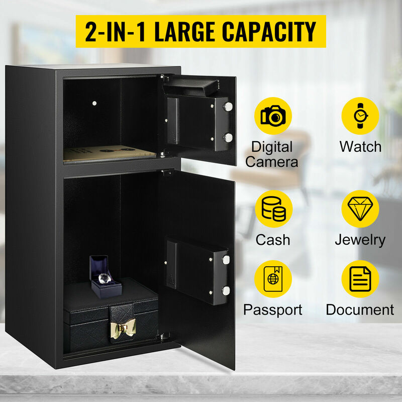 VEVOR 33 "Pintu Ganda Kotak Penyimpanan Aman Rahasia Tersembunyi Celengan Baja Terpisah Ruang Penyimpanan Kunci Elektronik Digunakan untuk Kantor Rumah