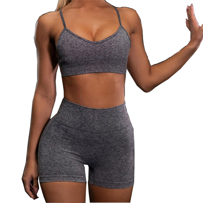2020 сексуальный женский спортивный костюм для фитнеса, 2 предмета, укороченный топ + спортивные Леггинсы, одежда для активного отдыха, облега...