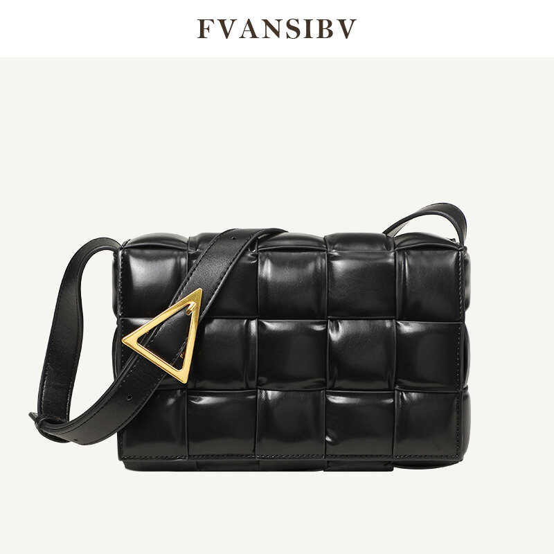 Luxury Brand Women's Shoulder Bag 100% Genuine Leather Fashion Woven Large Plaid Messenger Bag Simple Super Beautiful 2020 New