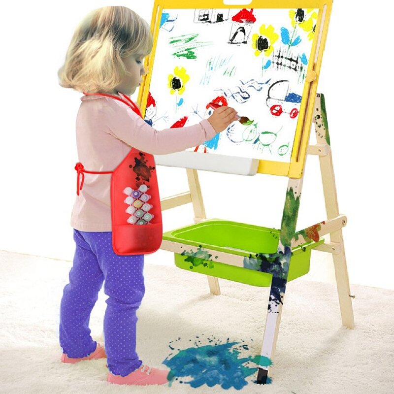 12 Pack 6 Farbe Kinder Schürzen Kinder Malerei Schürzen Kinder Kunst Kittel Mit 2 Geräumige Taschen Für Küche Und Klassenzimmer (pinsel Nicht