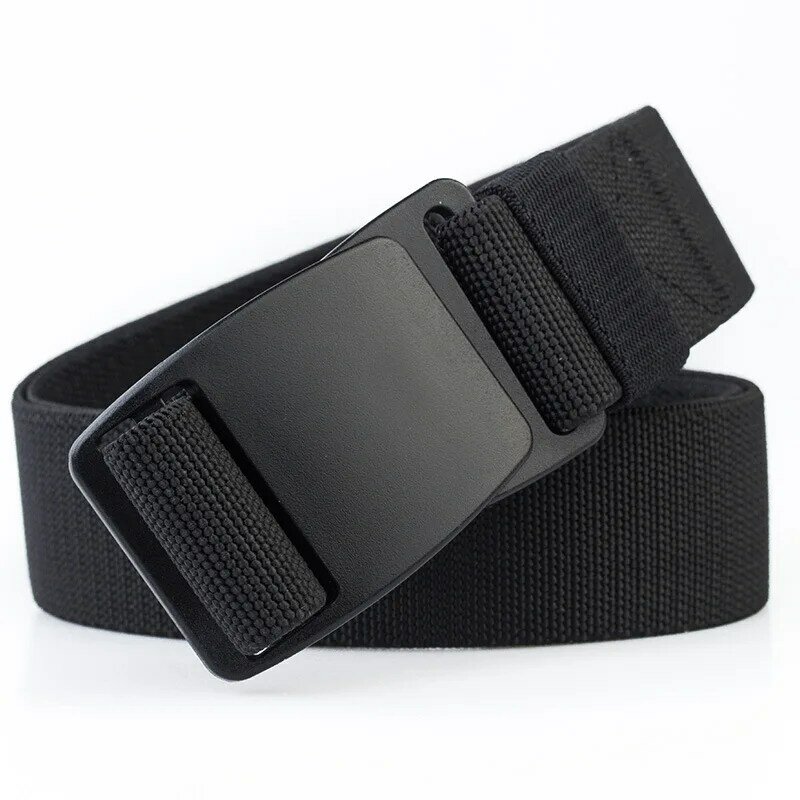 Cinturón elástico táctico para hombre, hebilla de plástico negra, cinturón militar ajustable para exteriores, sujetador de plástico, cinturones de ocio, azul