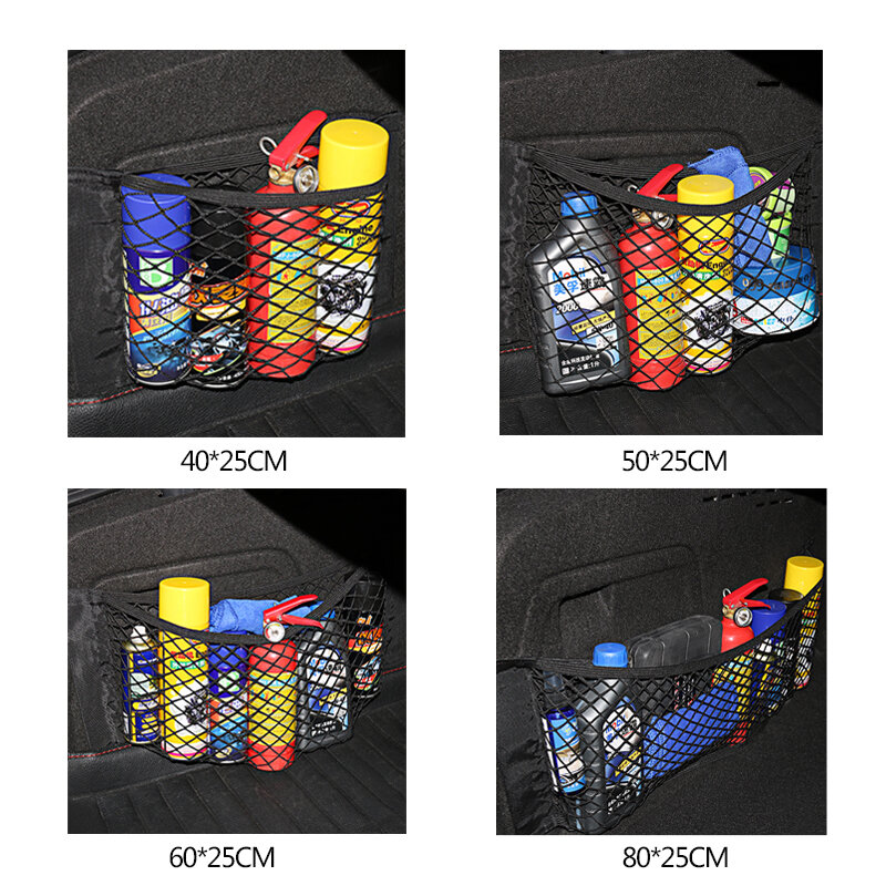 Car Trunk Mesh Organizer Car Tail Storage Net Seat Back Pocket Universal Trunk Bag Auto Magic Tape Network Interior Accessories