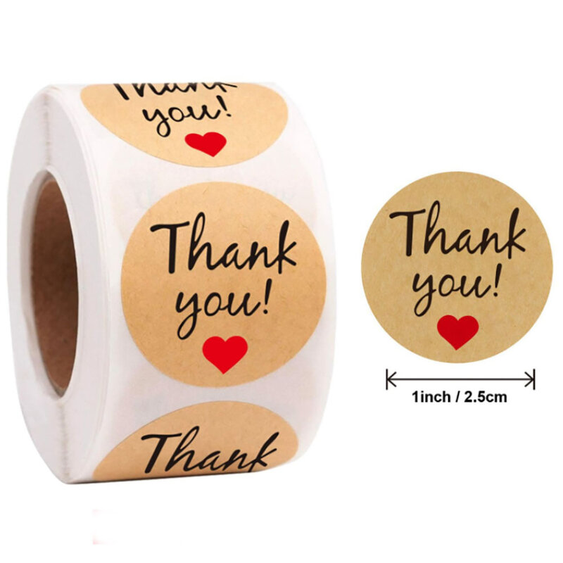 500pcs Natural Kraft Thank You Stickers Handmade With Love Stickers Seal Labes Scrapbooking For Package Box Adhesive Stationery