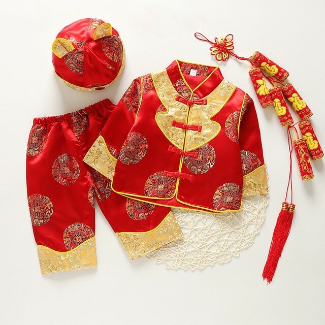 Costume de nouvel an traditionnel chinois pour enfants, vêtements Tang imbibés, vêtements de photographie pour bébé, 1 an