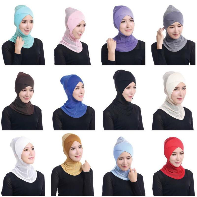 Feminino muçulmano mini jérsei hijab cachecol rendas & rosto de canela modal boné interno