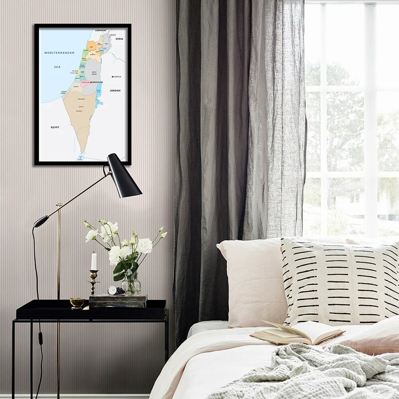 Petite affiche murale de la carte politique de israël, 42x59cm, peinture sur toile, fournitures scolaires de voyage, décoration de salon et de maison