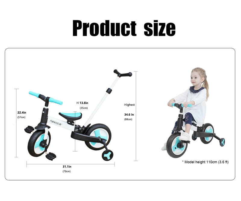 Vélo d'équilibre pour enfants, tricycle push-up pour tout-petits