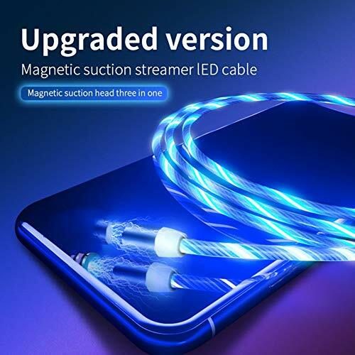 Fanshu 3 in 1 Magnetic USB Cable High Speed USB to Micro Type C IOS Charger Cable Flowing LED Light for iphone Lightning Cable