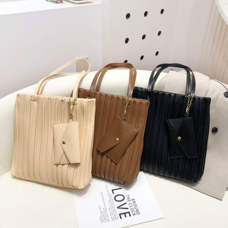 Fashion Folded Design Tote Bags For Women High Capacity Women Shoulder Bag Luxury Designer Pu Leather Women's Handbags 2 Set Bag