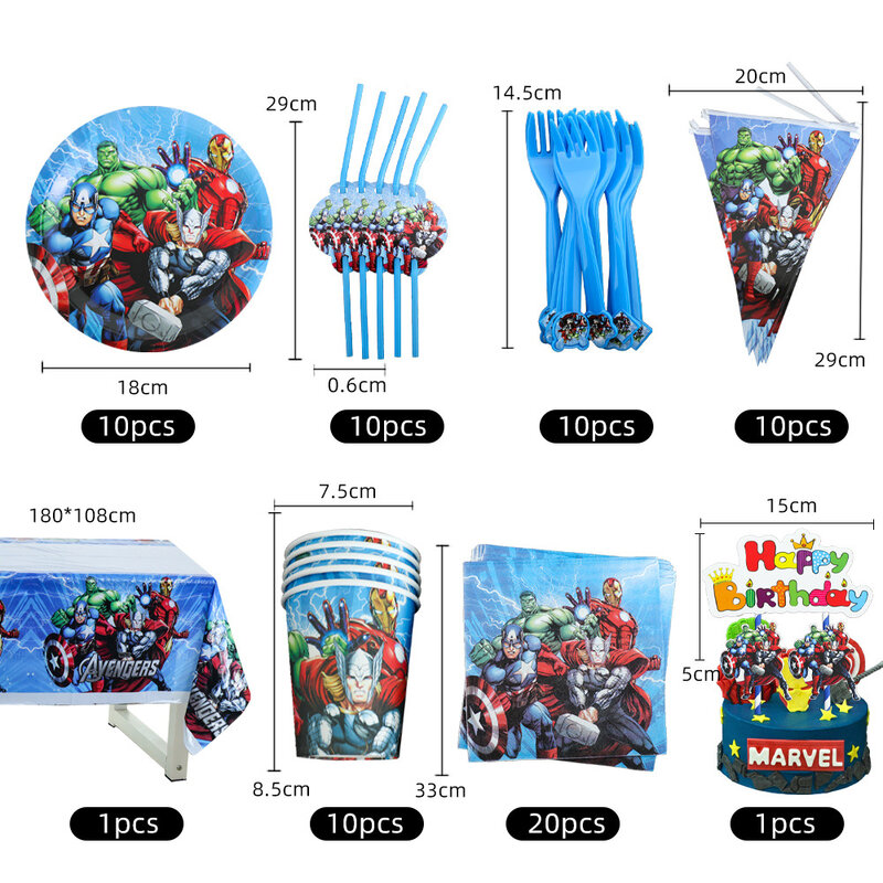 Avengers SuperHero Party Supplies Decorations Kids Birthday Disposable Tableware Tablecloth Superhero Party Theme Favors Boy Set