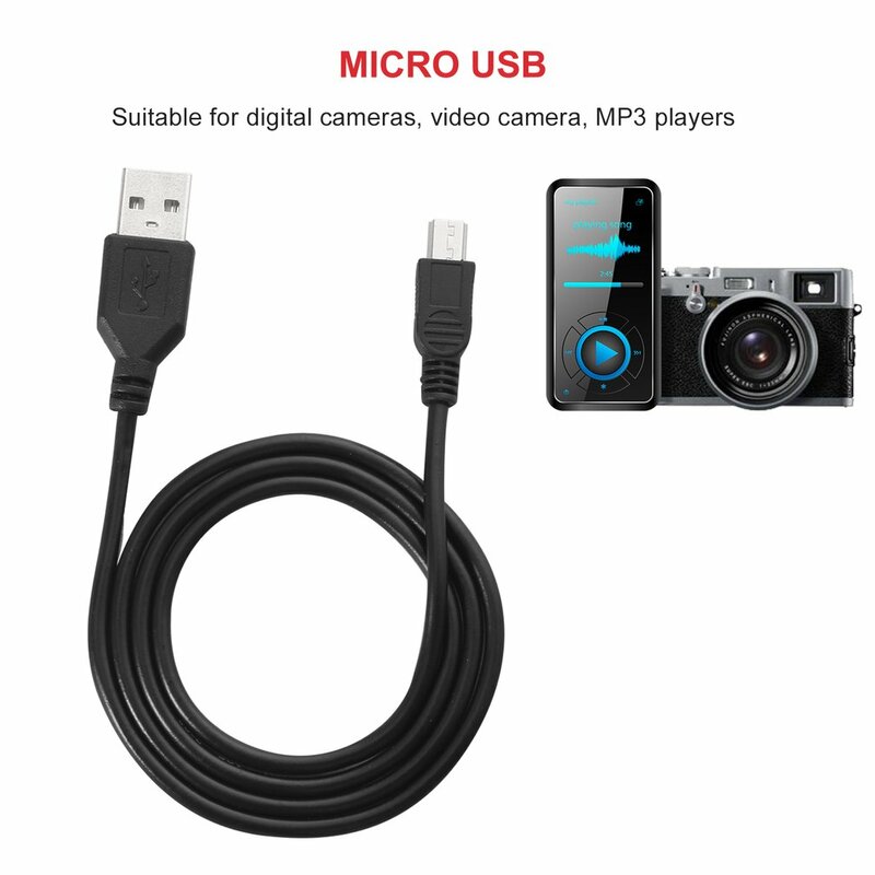 USB 2.0オス-ミニ充電ケーブル,デジタルカメラ用,ホットスワップ可能なUSBデータ充電器,黒,高速,5ピン,80cm