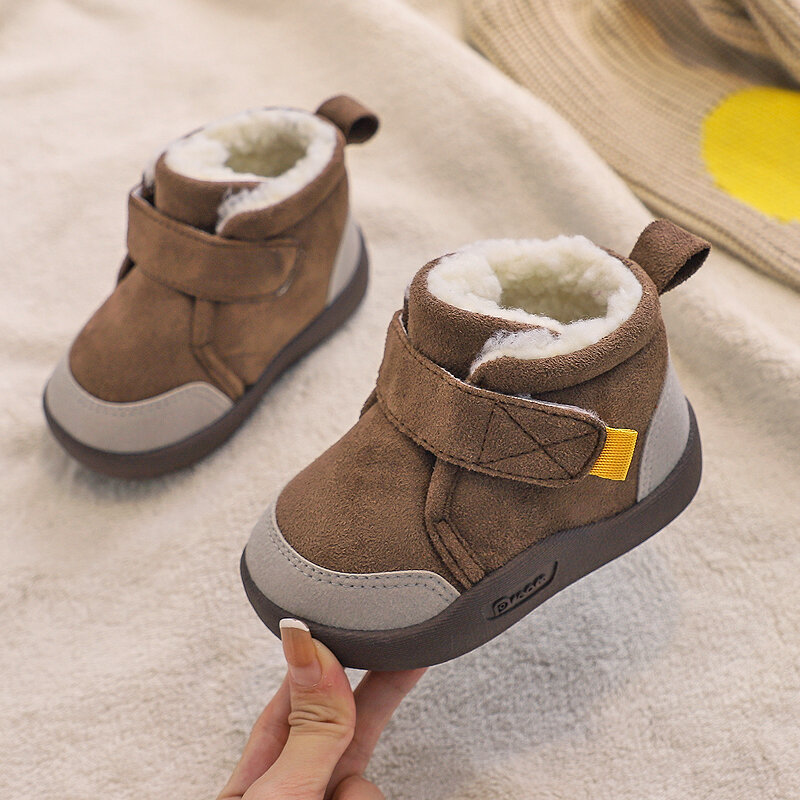 Детские ботинки для малышей; Зимние ботинки для маленьких девочек и мальчиков; Теплые плюшевые уличные Нескользящие Детские ботинки с мягкой подошвой; Детская обувь