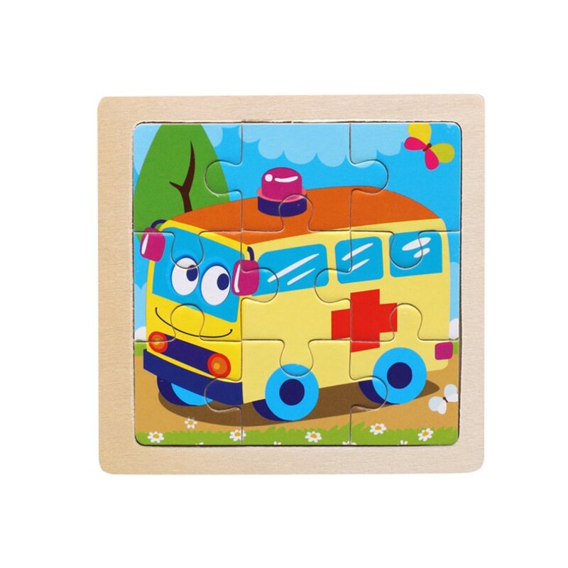 Puzle pequeño de madera para niños, Puzzle de 9 piezas de Woody, bosque, con forma de Animal, Puzzle de tráfico, Puzzle de expresión, juguete