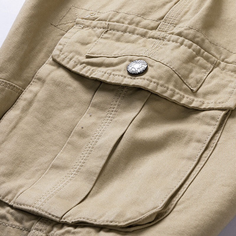 Calções masculinos de carga militar com vários bolsos, calças curtas táticas cáqui, calças curtas de algodão, verão, 30-38, sem cinto, 2022