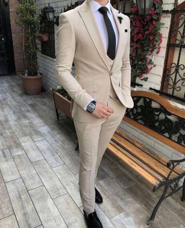 Tuksedo Pernikahan Biru Royal Pakaian Pengantin Pria Cocok Klasik Kerah Peaked Prom Pesta Makan Malam Setelan Pria (Jaket + Rompi + Celana)