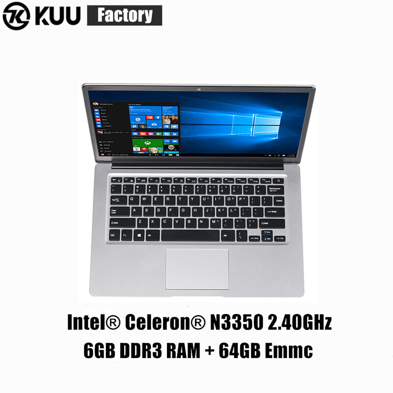 KUU 14.1 Inch For Intel N3350 Quad-core Laptop 6GB DDR3 RAM 64GB eMMC light thin Notebook office study notebook