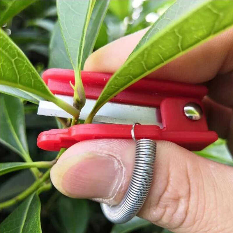 Cuchillo de pulgar multifuncional rojo, herramienta de hoja de fruta segura, podadora de jardín, dispositivo de recolección de fruta, hoja de corte, anillos, Protector de dedos