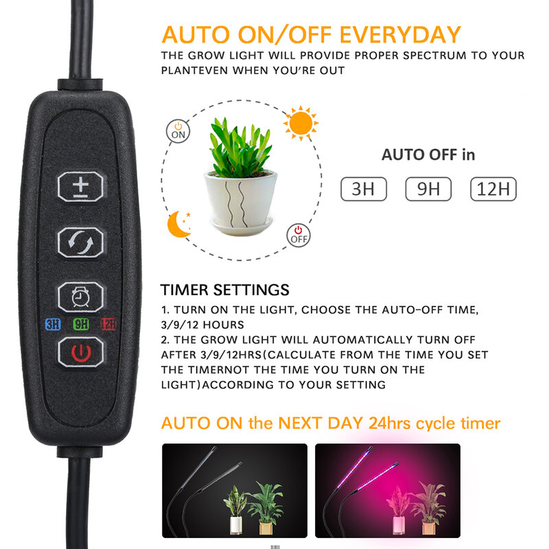 Fitolamp a spettro completo con lampada fito USB a luce crescente a LED con Phytolamp di controllo per piante piantine tenda per fiori
