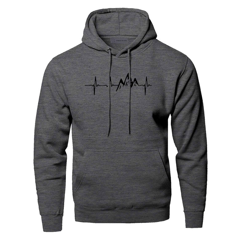 Montanha batimento cardíaco hoodies moletom masculino som ray diagrama com capuz moletom com capuz inverno outono impressão preto cinza