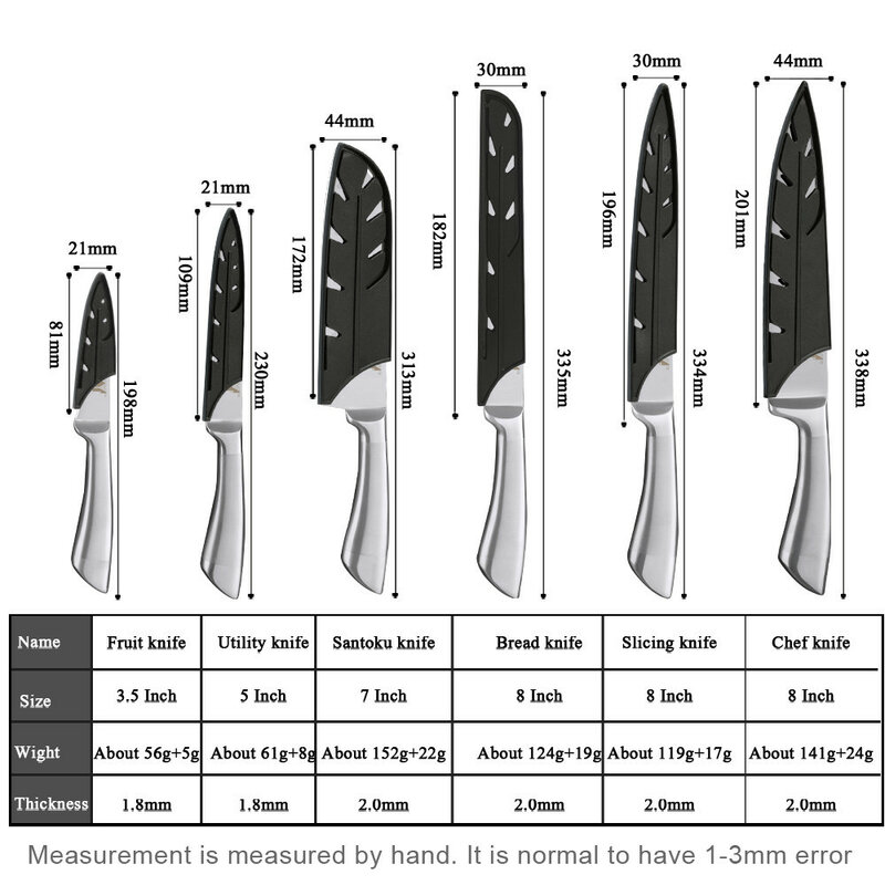 XYj 7cr17 cuchillos de cocina de acero inoxidable Set de cuchillos de cocina de una pieza de cocina de Santoku