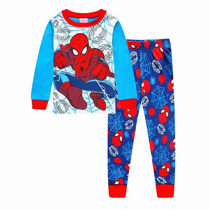 Pijamas infantis primavera manga longa t camisa + pant esporte conjunto dos desenhos animados spiderman pijamas miúdo menino menina do bebê sleepwear 2-7t
