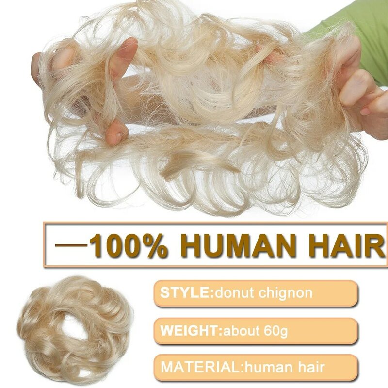 S-noilite 2Type Curly and Straight Human Chignon Donut Hairpiece Elastic Rubber Band Human Hair Bun Hair Pieces Hair Extension