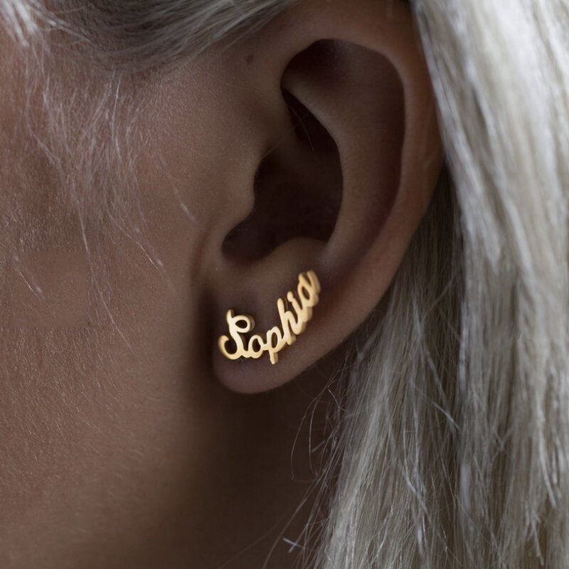 Stainless Steel Gold Stud Earrings Aretes De Mujer Custom Name Personalized Earrings for Women Bridesmaid Oorbellen Voor Vrouwen