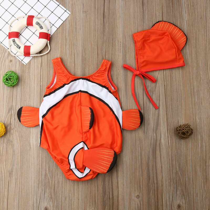 Gorące dzieci dziewczynka Goldfish stroje kąpielowe Bikini maluch kostium kąpielowy + czepek śliczne 3D Cartoon 2 sztuk stroje 1-5T