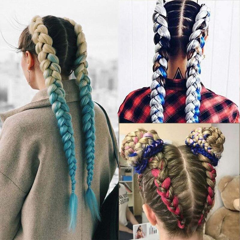 Black Star-Extensions de cheveux synthétiques pour femmes, tresses longues ombrées, tressage au crochet, blond, rose, bleu, gris, 24 po