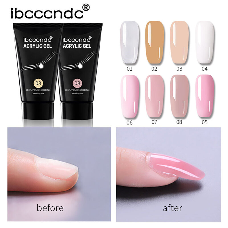 ibcccndc 9 Colors Nail Acrylic Hard  Pink White Clear Crystal UV LED Nail Gel Tips Enhancement Quick Extension Gel Varnish