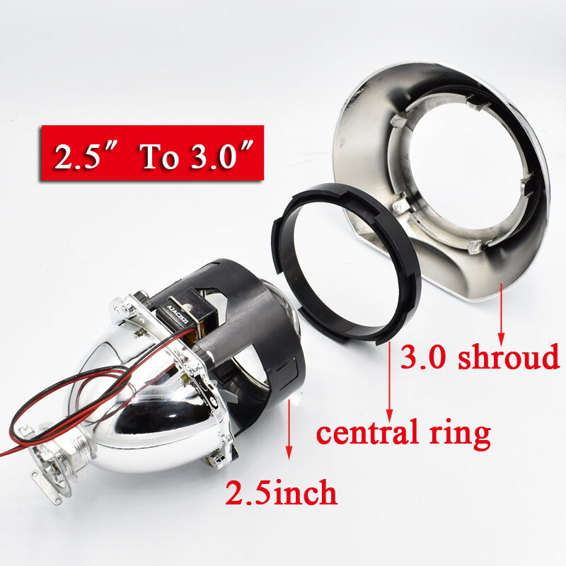 Anillos Centric para adaptar la lente del proyector bi-xenón de 2,5 pulgadas a proyectores de 3,0 pulgadas, cubiertas de faros, accesorios de reequipamiento, 2 uds.