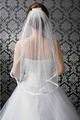 Satin Edge Veil para casamento, véus de noiva com pente, branco e marfim, 1 PC, 1 PC, novo