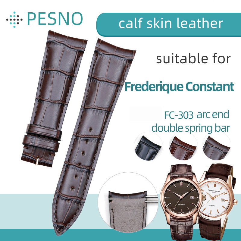 PESNO-Pulseiras de couro genuíno, pele de bezerro, bastões de mola dupla, extremidade curva, camada superior, pulseiras de relógio masculino, adequado para FC 303