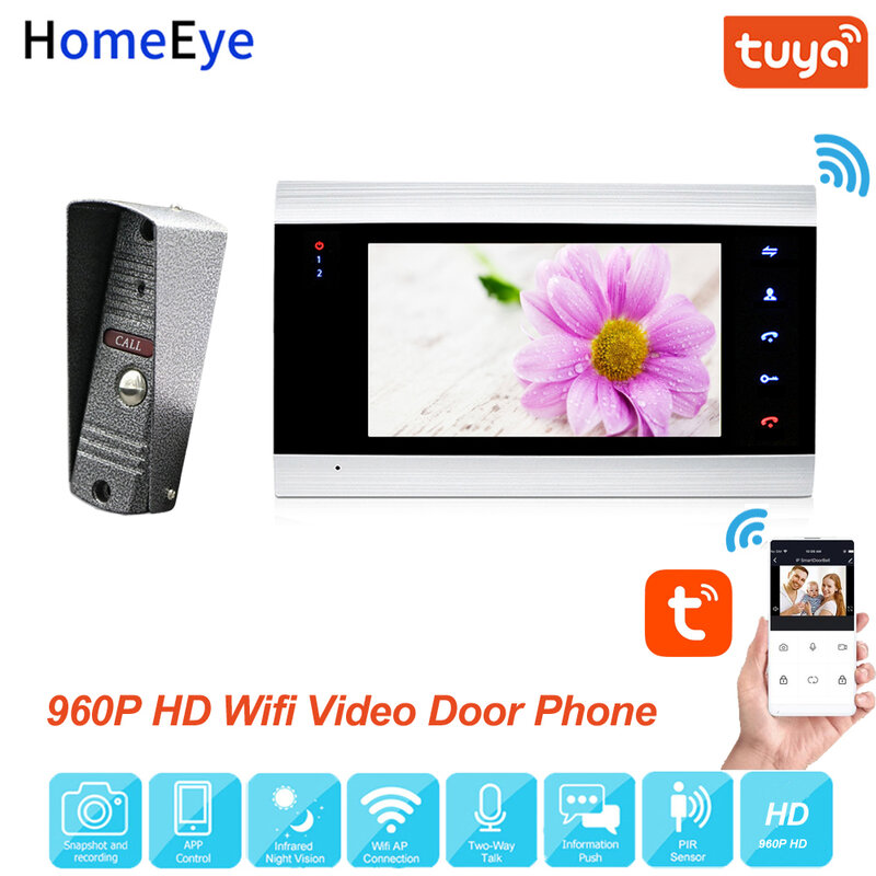 HomeEye WiFi IP Video ประตูโทรศัพท์วิดีโอ Intercom ระบบ960P Tuya Smart Life App ระยะไกลปลดล็อกการตรวจจับการเคลื่อนไหว Access ควบคุม