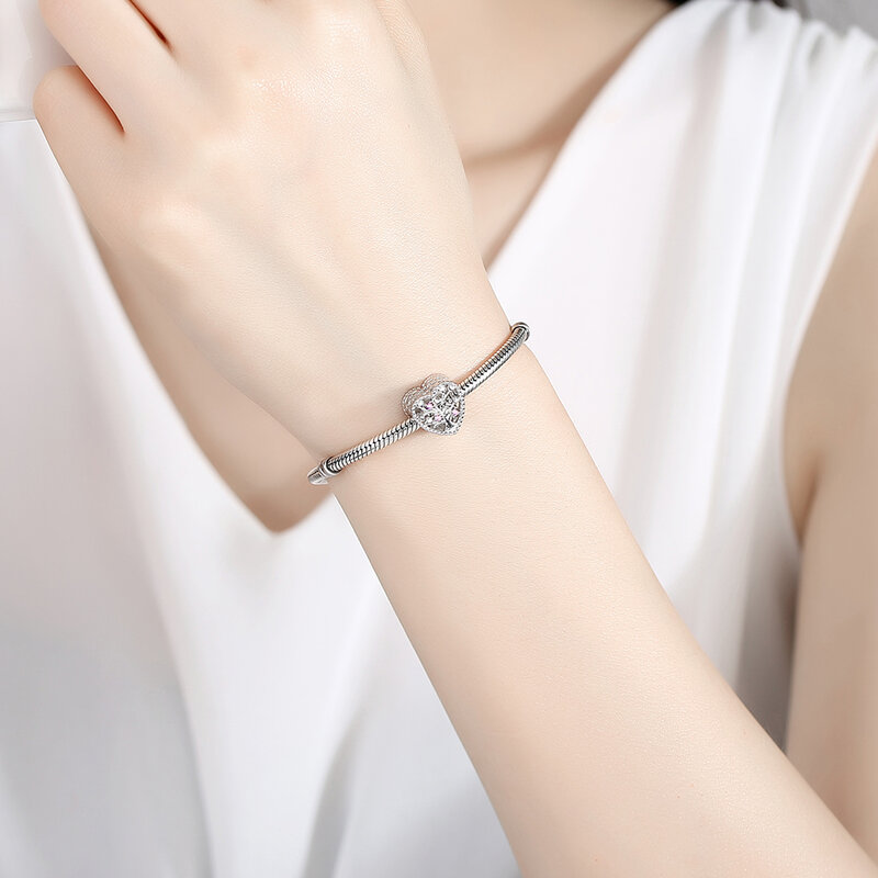 Authentieke 100% 925 Sterling Sliver Familie Boom Kralen Fit Originele Armband Crystal Heart Bedels Voor Custom Foto Diy Sieraden
