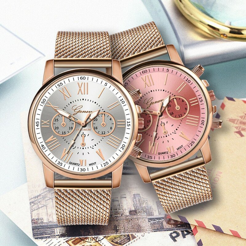 Reloj deportivo de cuarzo de lujo para mujer, esfera de acero inoxidable militar, reloj de pulsera con correa de cuero, oro rosa, resistente al agua