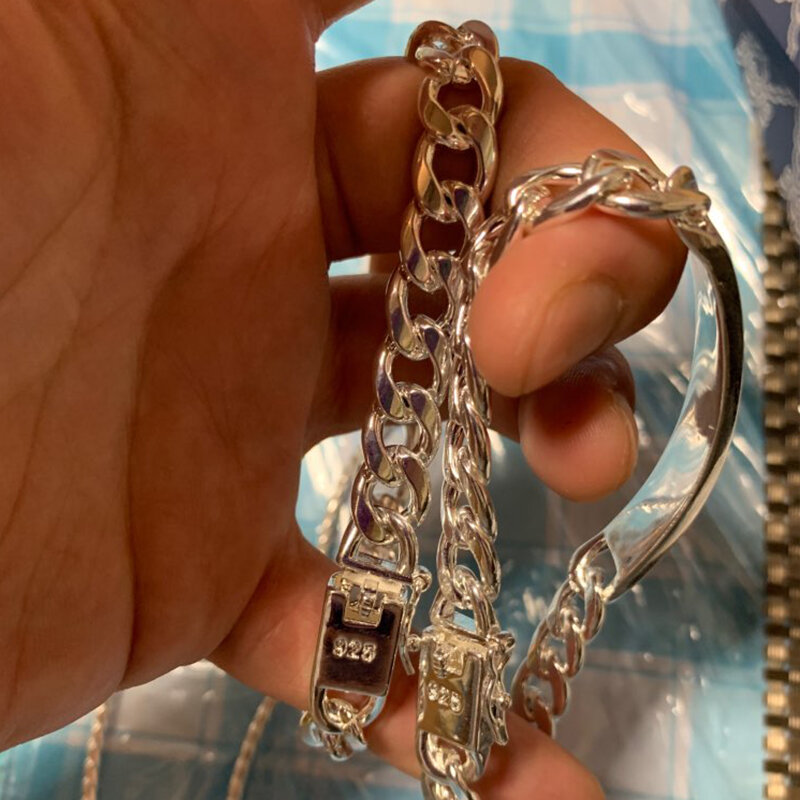 DOTEFFIL-925 Sterling Silver Smooth Sideways Chain Bracelet para Homens e Mulheres, Jóias de Noivado de Casamento, 2 unid, 10mm