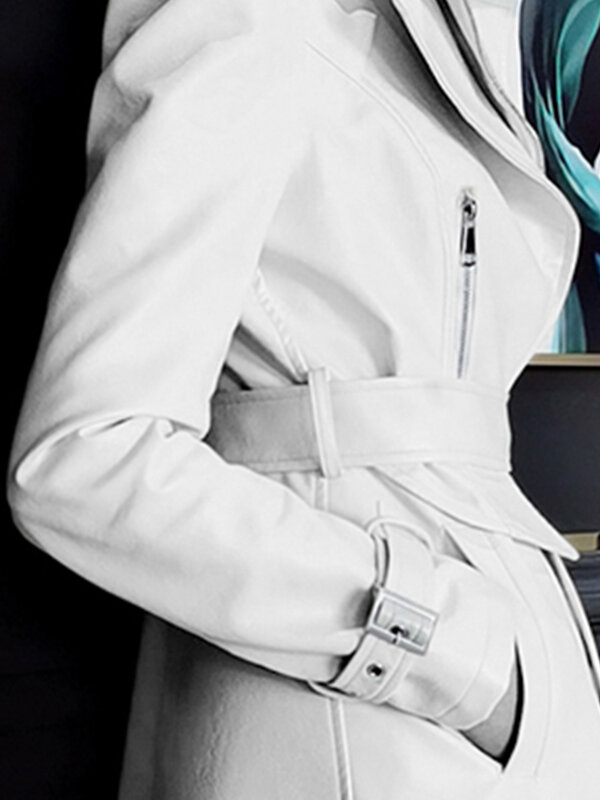 Nerazzurri-gabardina larga de cuero para mujer, abrigos elegantes de lujo a la moda, color blanco, para primavera y pasarela, 2021