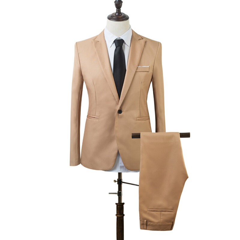 2 pçs masculino magro ajuste formal negócios smoking terno calças casaco festa de casamento formatura negócios trabalho wear ternos (jaqueta + calças) d88