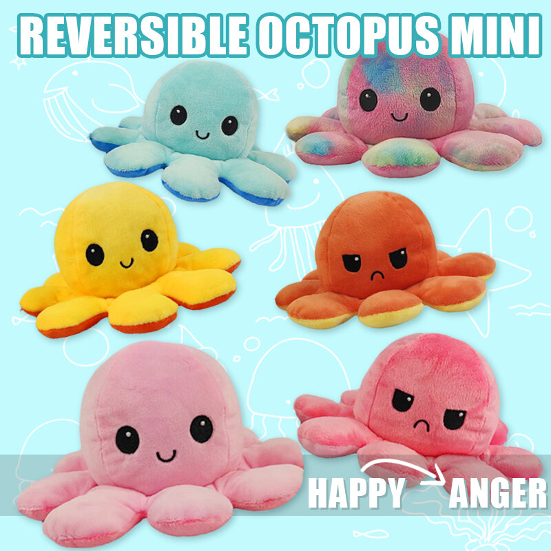 30/40CM Enlarged Reversible Plush Octopus Doll Toys Double-Sided Angry Flip Smile Soft Cute Octopus Toy Marine Kids Gift·Upgrade