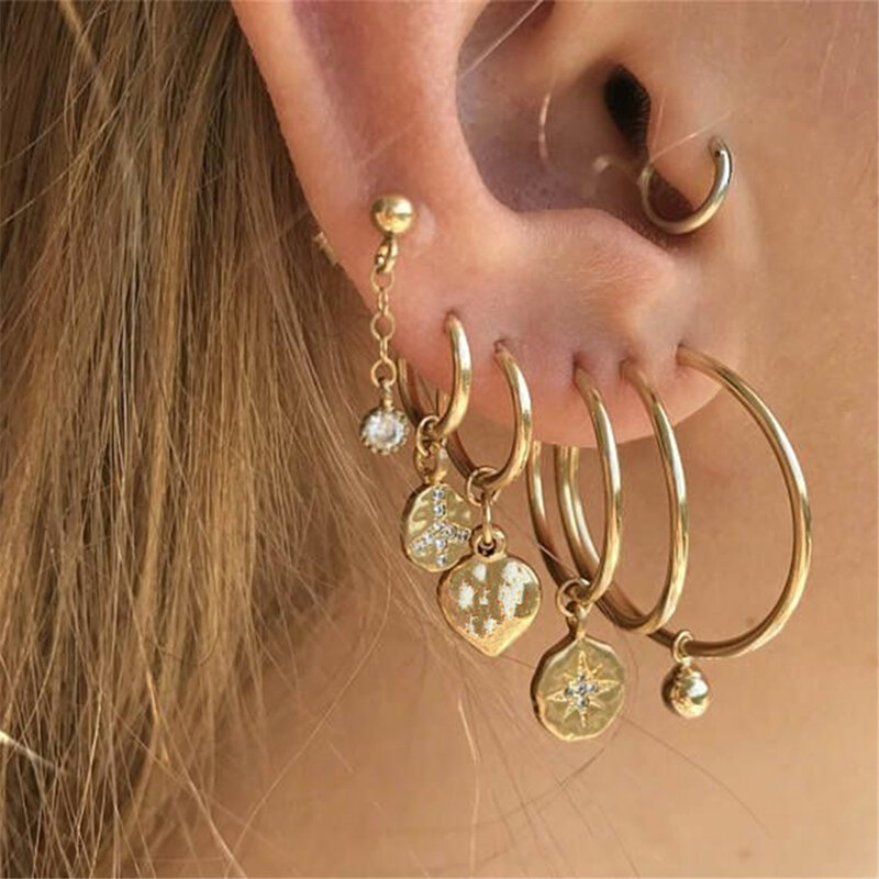 Set di orecchini di perle di cristallo dorato Boho Set di orecchini da donna con cuore a forma di stella di luna a forma di stella di luna gioielli di moda Vintage 2020 Trend