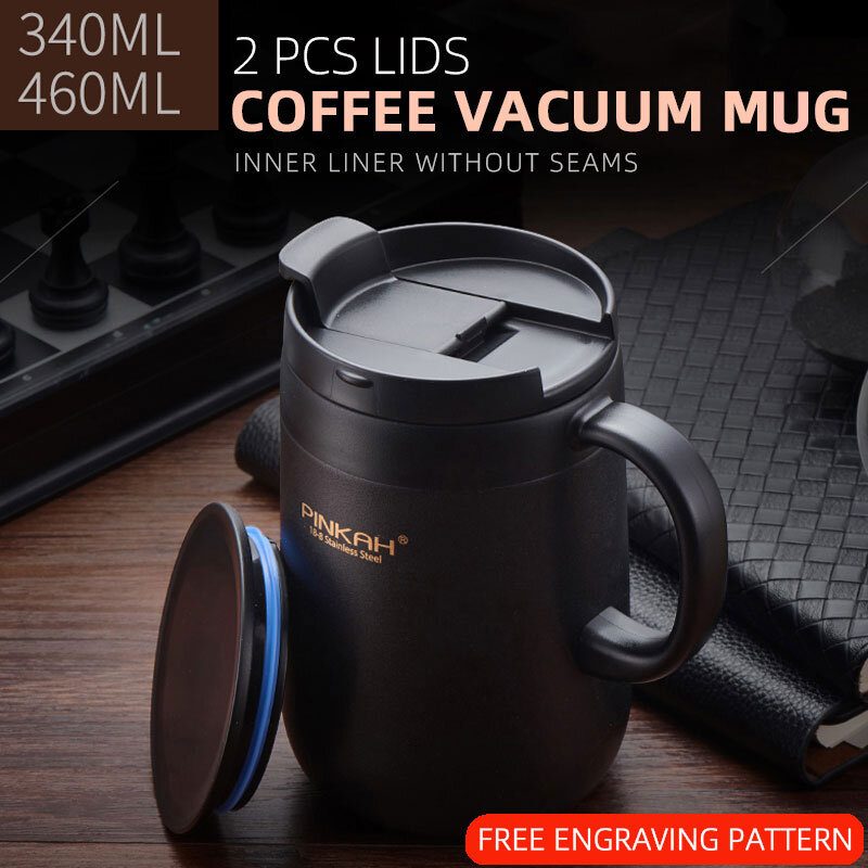 Pinkah 340 & 460ml kaffeetasse edelstahl thermos becher mit griff mit deckel isolierte tee becher vakuum becher büro thermos flasche