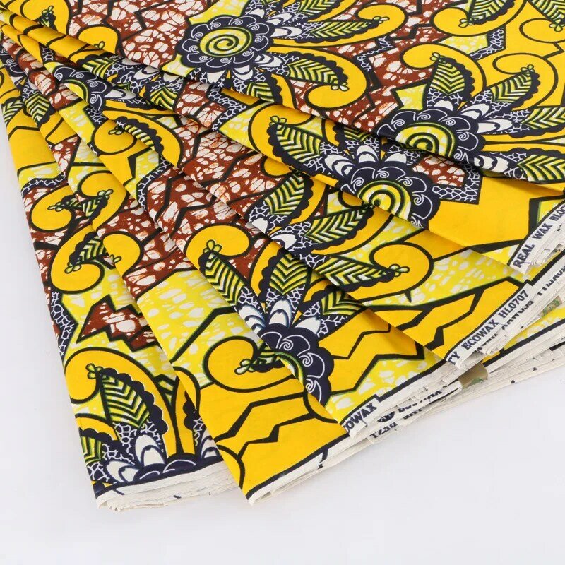 2019 Вощеная африканская ткань, настоящий 100% хлопок, желтый цветочный принт, африканская ткань, 6 ярдов в комплекте
