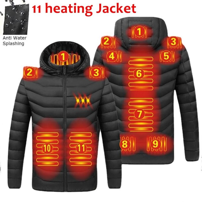 ผู้ชายฤดูหนาว Warm USB 17พื้นที่ความร้อนแจ็คเก็ตเทอร์โมสมาร์ท Pure สี Hooded เสื้อผ้าอุ่นกันน้ำอุ่นแจ็คเก็ต