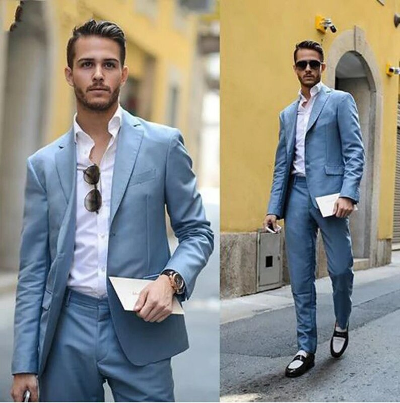2020 Summer Men Suits Coat Pant Design Wedding Suits Breathable Casual Prom Suit 2 Pieces Costume For Wedding (Blazer+Pants)